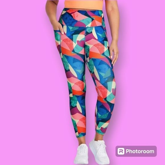Old Navy Pink Geometric High-Waisted PowerSoft 7/8 Leggings Size 2X - Picture 1 of 8
